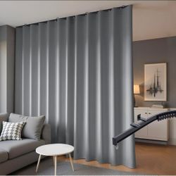 Room Divider Blackout Curtains & Ceiling Curtain Track Set Wall Mount Extra Wide Track Curtains Flexible Sliding Curtain Rod Room Separation Privacy（W