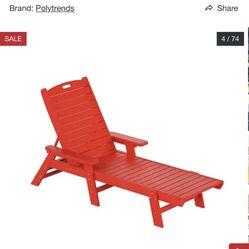 Laguna 78-inch Weather-resistant Poly Outdoor Chaise Lounge with Arms - Red BRAND NEW 