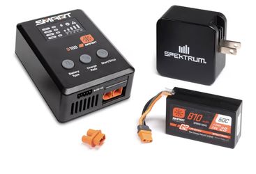 Spektrum Accessories Smart G2 Powerstage Bundle: 810mAh 2S 50C LiPo Battery (IC2), S100 Charger, 65W Power Block, Adapter, SPMXPSS210