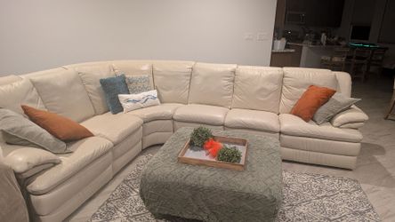Cream Leather Sectional Sofa