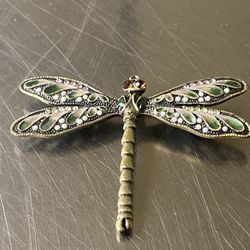 Unsigned Catherine Popesco Large Dragonfly Enamel Rhinestone Brooch Pin