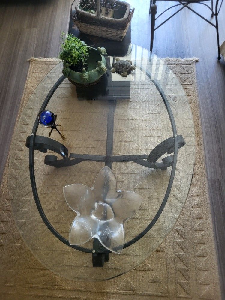 Glass & Wrought Iron Table Set – Matching Console & Coffee + Coordinating Side Table