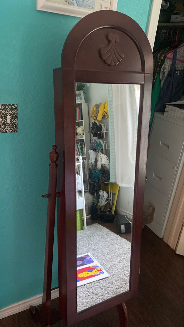 Full length mirror and Jewelry box combo cherrywood dark