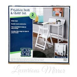Kids Foldable Wooden Desk & Chair Your Zone White New