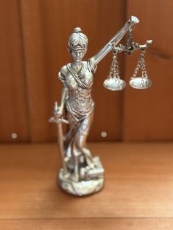 Lady Justice Figurine 8” Resin Sculpture in Silver or Gold Blindfolded Goddess Scales & Sword Law Office Decor Altar Statue