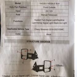 260#Towing Mirrors, Left & Right Pair Set for Chevy Silverado (2014-2021)/GMC/, Power Heated with Signal Light & LED Driving Light, Manual Telescoping