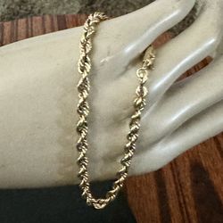 14k Rope Solid Yellow Gold 9.19mm Bracelet 9 inch length with Safety Barrel Clasp 