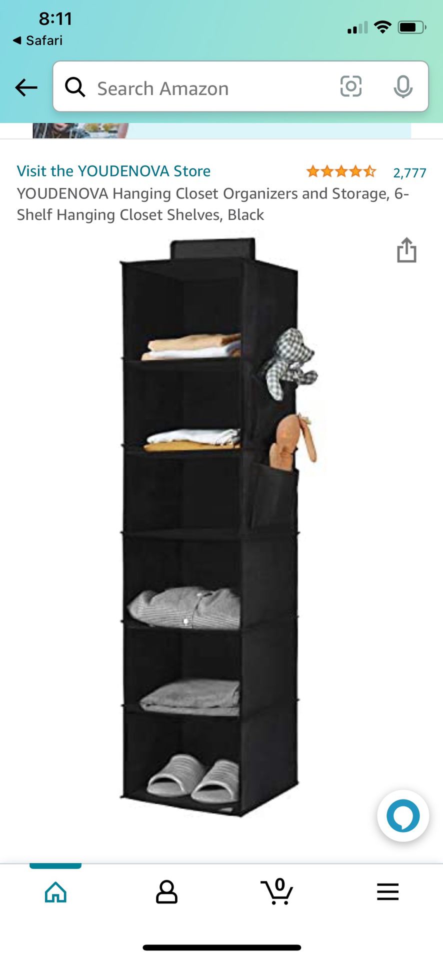 Two 6- Shelf Hanging closet Shelf Black 
