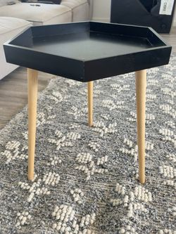 Modern Black Hexagon Side Table / Nightstand – Wood Legs