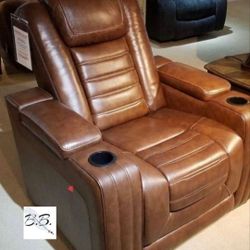 Brand New Game Room| Ashley Genuine Leather Brown Power Recliner Chair| Power Reclining Sofa And Loveseat Available| Couch| Black, White, Gray Options