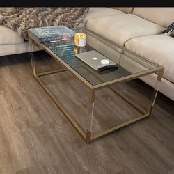 Acrylic And Brass Coffee Table