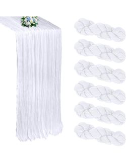 6 Pack White Cheesecloth Table Runner 10FT Boho Cheese Cloths Gauze Fabric Table Runners 120 Inch Rustic Sheer for Winter Wedding Birthday Party Baby 