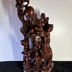  Vintage Chinese Rosewood Carving  Statue Sculpture 16”