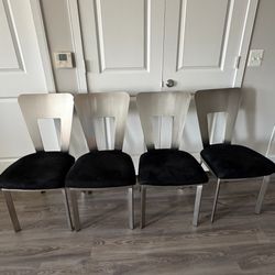 Set of 4 Side Dining Chair In Black Microfiber (Metal & Upholstered seats)