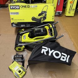 RYOBI ONE+ HP 18V Brushless 16 in. Cordless Battery Walk Behind Push Lawn Mower with 4.0 Ah Battery and Charger (Brand new)  