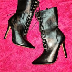 Black Leather Victorian Style Bootie