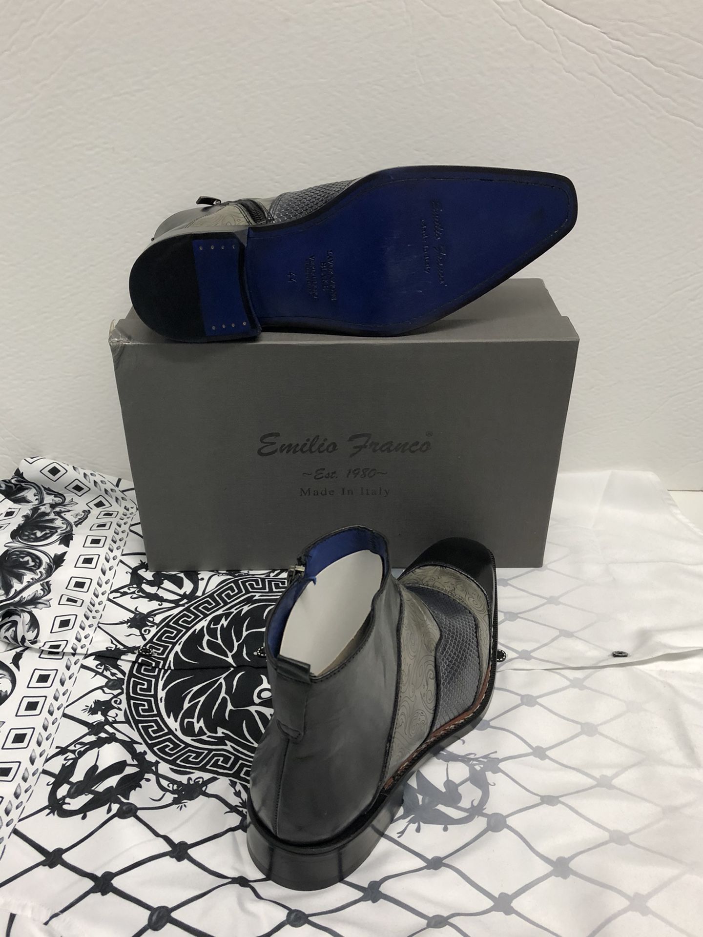 Emilio Franco boots black/gray Italian leather captoe size 