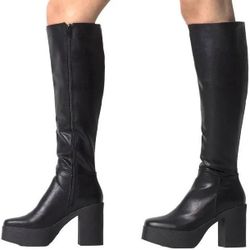 Lamoda Slick Nicks Wide Calf Platform Knee High Boots