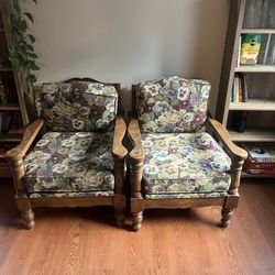 2 Floral Wooden Chairs 