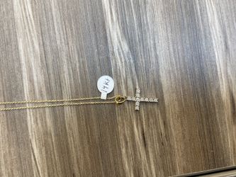 14k gold chain and diamond cross pendant combo