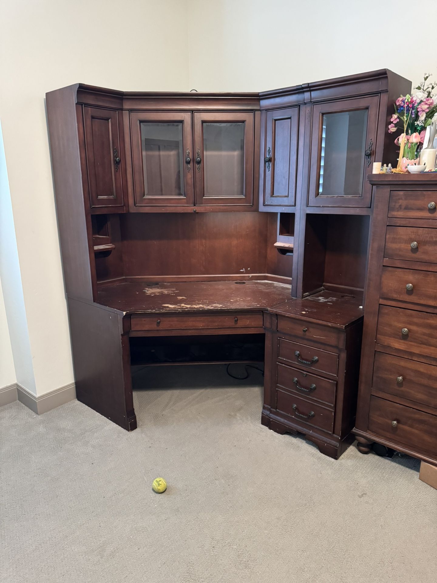 Large Corner Wood Desk With Cabinet