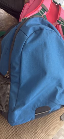 2 blue backpacks