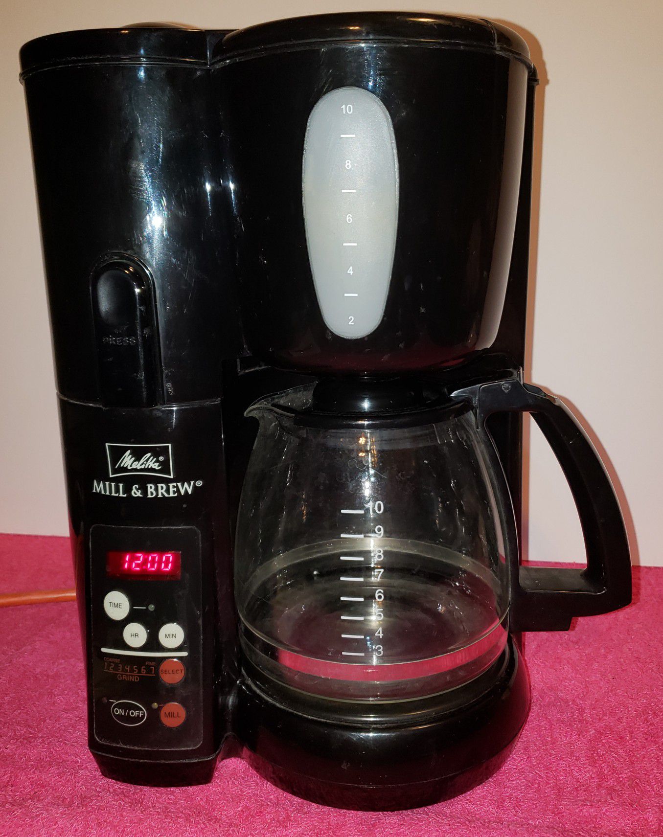Melitta Mill & Brew 10 Cup Coffee Maker MEMB1 Black Used Works Perfectly