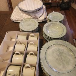 BEAUTIFUL SET OF DINNERWARE. SAGE GREEN. ASKING $30. FIRST COME FIRST SERVE 