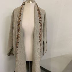 New Pashmina Pure Wool Free Size Coat, Hand Embroidered Shacket Shawl