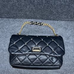 Badgley Mischka Black Quilted Shoulder Bag Gold Chain Strap Studded Purse