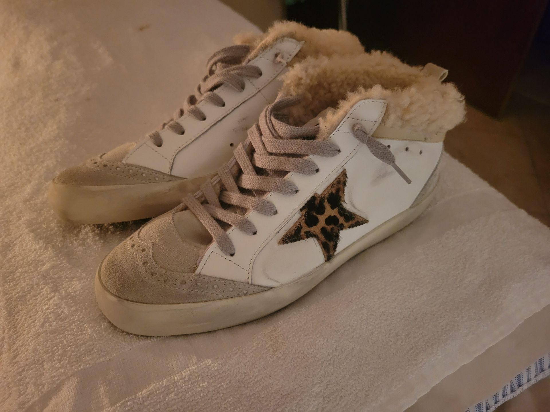 Golden Goose Mid Star Double Quarter Shearling Leopard Star