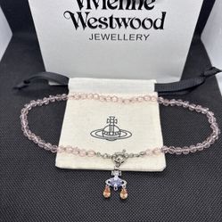 Vivienne Westwood Pink Orb Choker Necklace Pink Silver WITH BAG London Vivienne