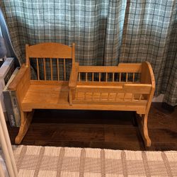 Children Wooden Rocking Chair And Bassinet 