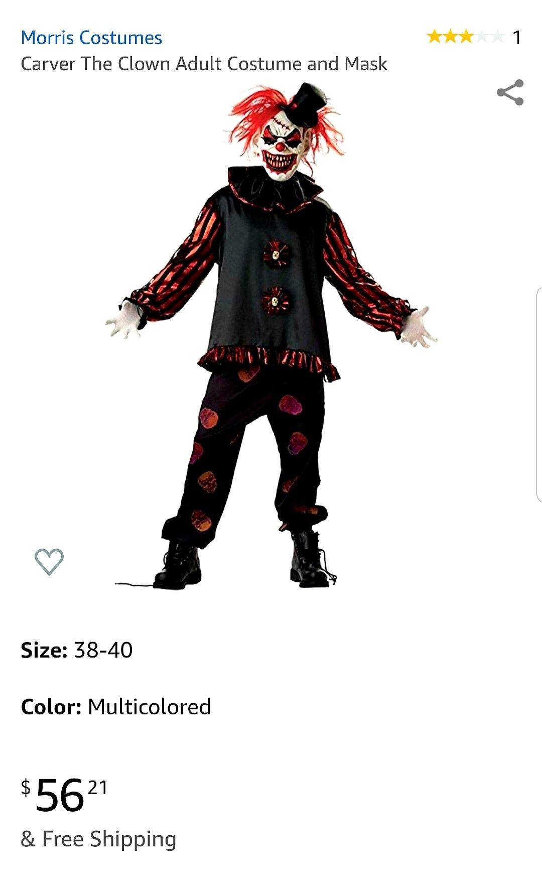 Clown Halloween Carver the clown Costume Price is Negotiable