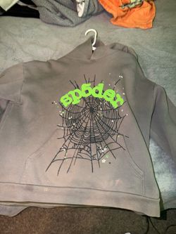 Grey and Green  Sp5der Hoodie
