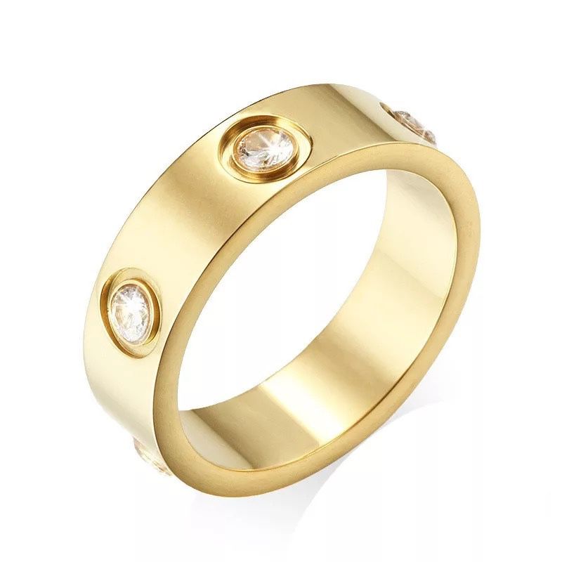 Stainless Steel Gold Color Love Ring Couple CZ Crystal Rings Luxury Brand 