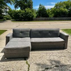 Tufted Grey Sectional Couch W/ Recliner and Storage (READ DESCRIPTION)