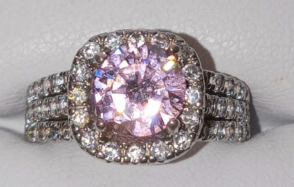 Sterling Silver Pink Cz Halo Ring