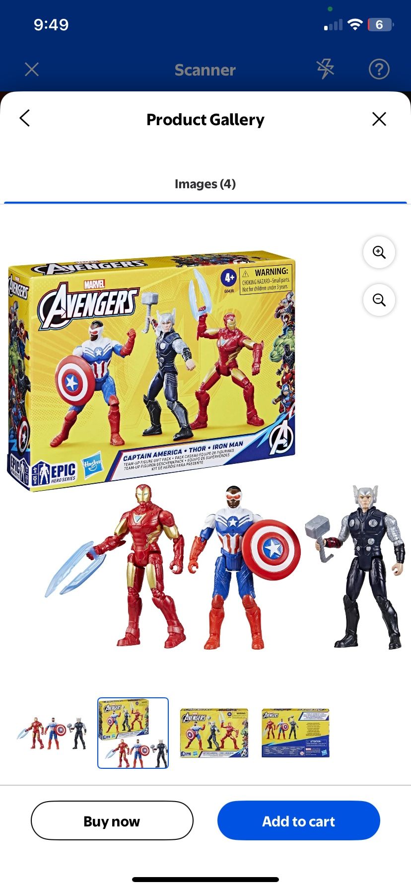 Marvel Avengers Epic Hero Series Team-Up Gift Pack, 4-Inch-Scale (10cm) Captain America, Thor, Iron Man Action Figures, Toys Collection
