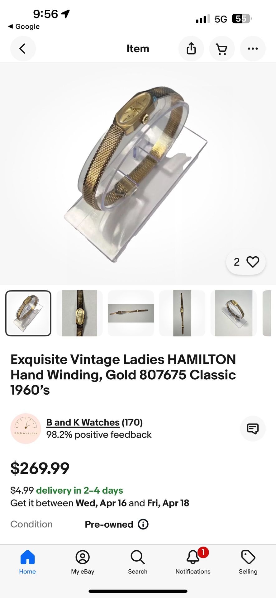 1960 ‘s Hamilton Watch 10k. Gf