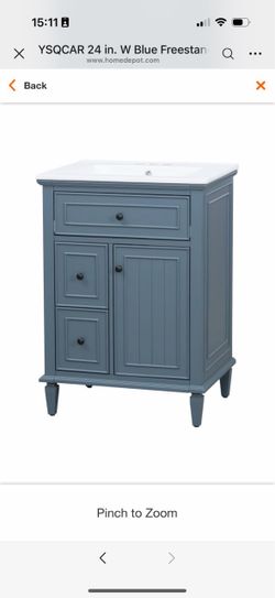 24 in. W Blue Freestanding Bath Vanity with White Ceramic Top Sink,1 Flip Drawer and 2 Drawers, Adjustable Shelf