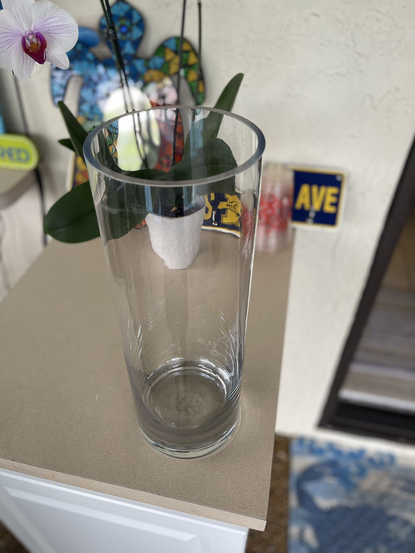 (7) Glass Cylinder Vases 15” Clear