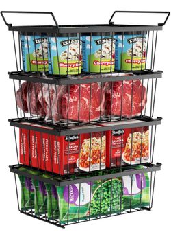 Freezer Organizer Bins, 4 Pack Deep Freezer Baskets for 5 to 7 Cu.Ft, Stackable Wire Chest Freezer