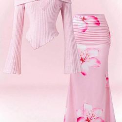 Pink Floral Two-Piece Skirt Set