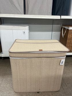 170L Laundry Basket w/ 3 Compartments Bamboo Basket w/ Lid