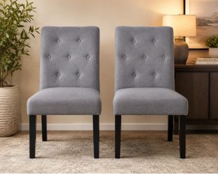 Set of 2 Gray Tufted Upholstered Dining Chairs