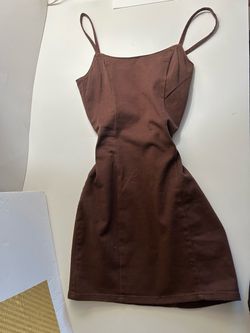 Brown Mini Slip Dress with Spaghetti Straps