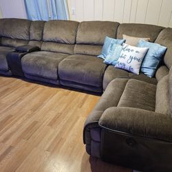 Sectional Sofa With Three Recliners Abd USB Ports