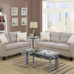 Brand New Biege Glossy Linen Sofa + Loveseat 2PCs Set