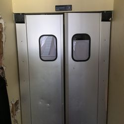 84" Double Aluminum Swinging Service Traffic Door with 9" x 14" Windows
